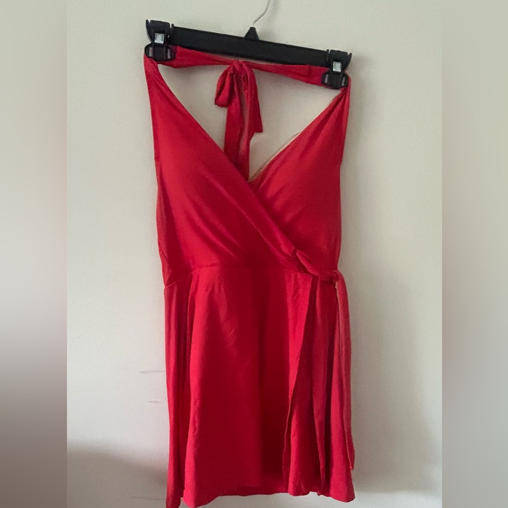 J CREW Halter V-Neck Skirted‎ Swimsuit Bathing Suit Size 8 Red